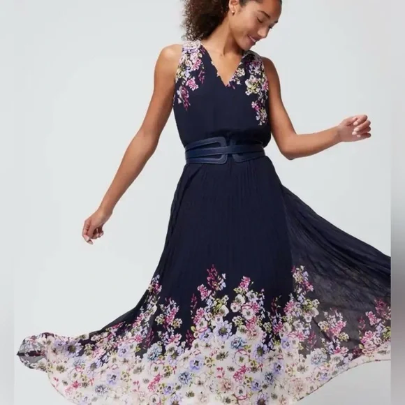 White House Black Market Navy Floral Border Maxi Dress - Picture 1 of 6